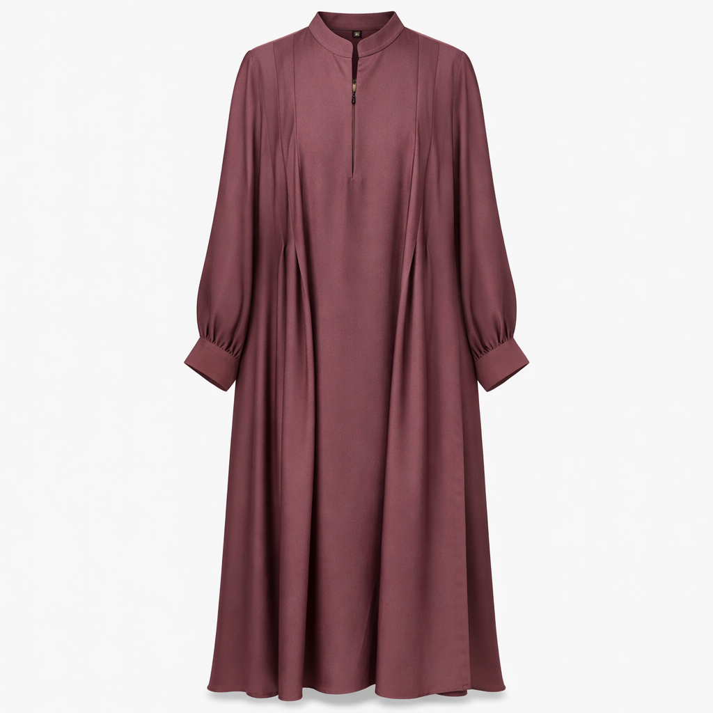 Front Closed x Pleats x Cuff & Collar x Stole - Premium Silk (Mauve)