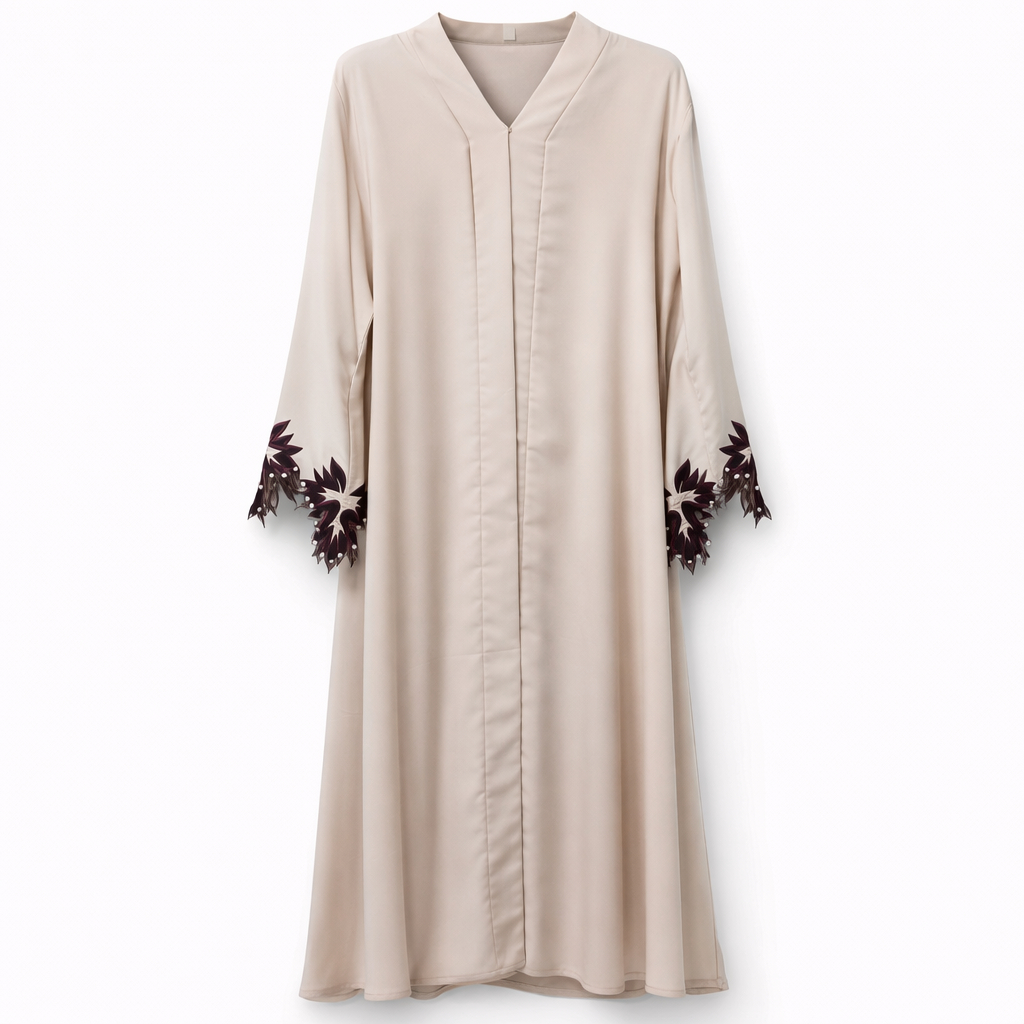 Chinese Neck x Sleeves Embroidery x Stole - Premium Silk (Off White)