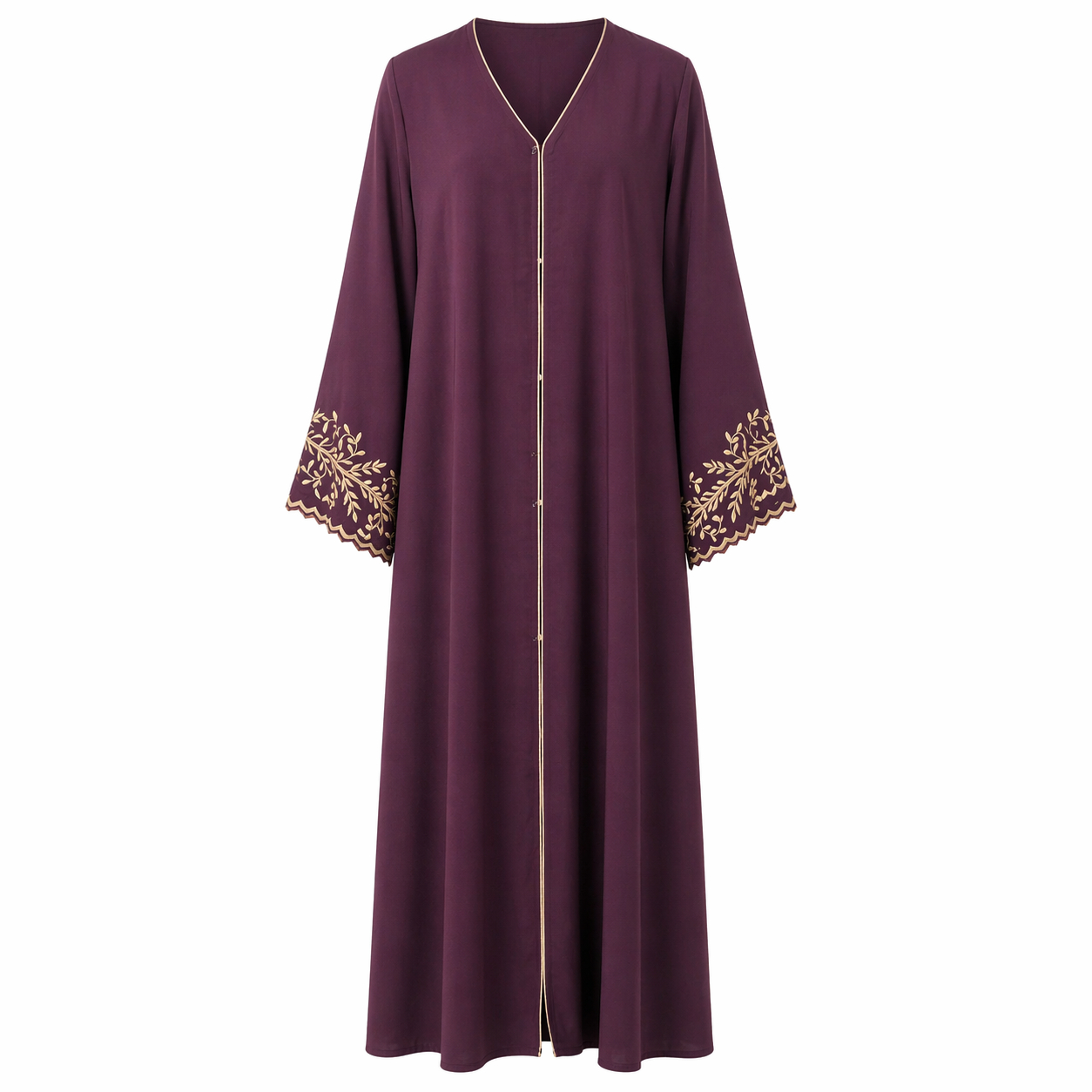 Front Open x Line x Embroidered Sleeves - Premium Silk (Maroon)
