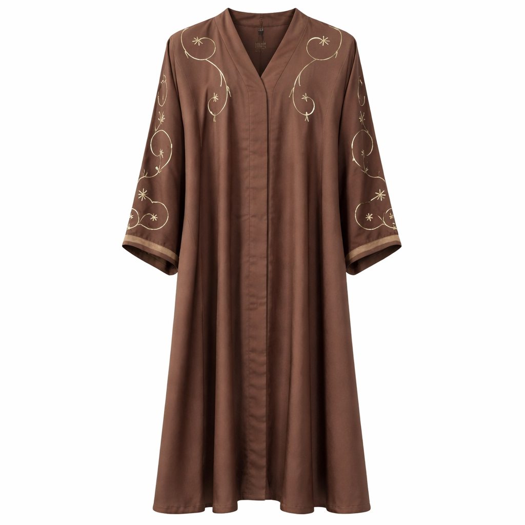 Front Open x Swirl Embroidery x Stole - Premium Silk (Brown)