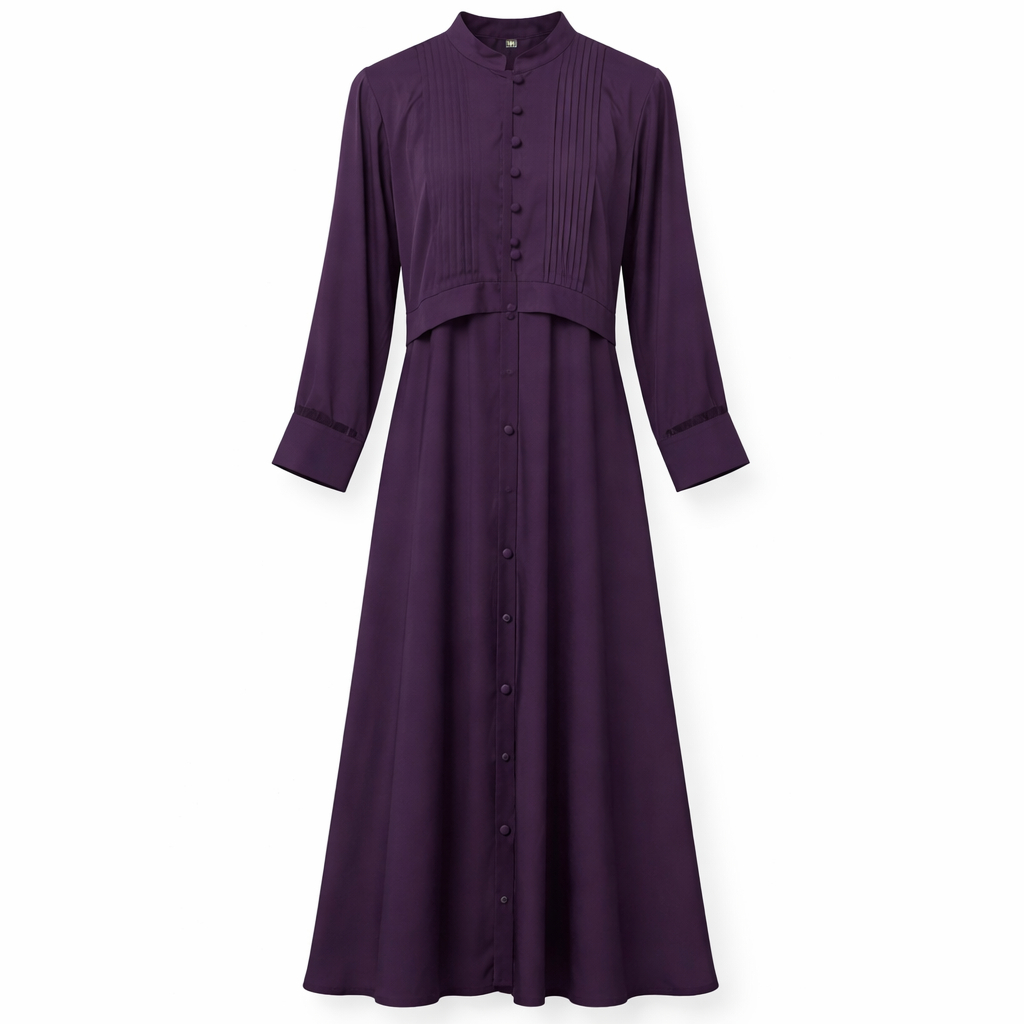 Front Open x Pleats x Stole - Premium Silk (Purple)