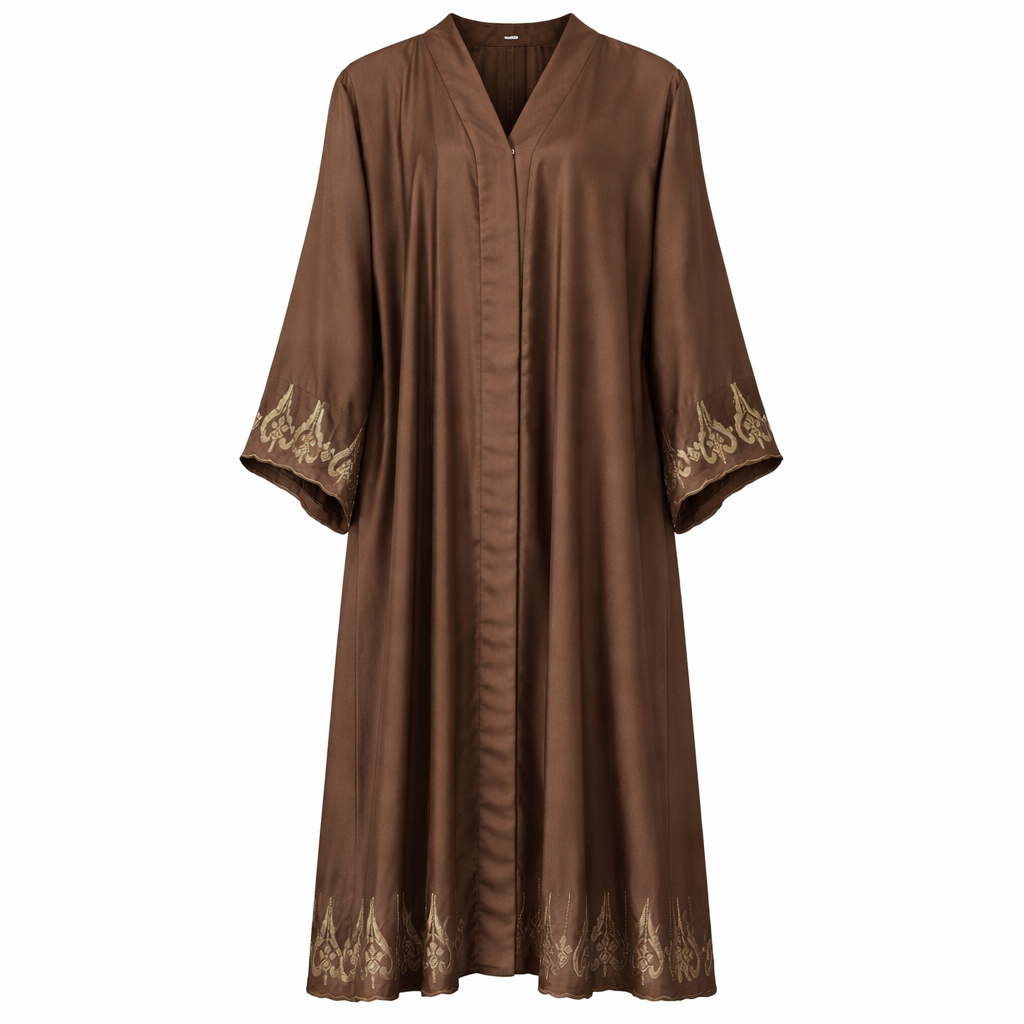 Chinese Neck x Boarder Embroidery x Stole - Premium Silk (Brown)
