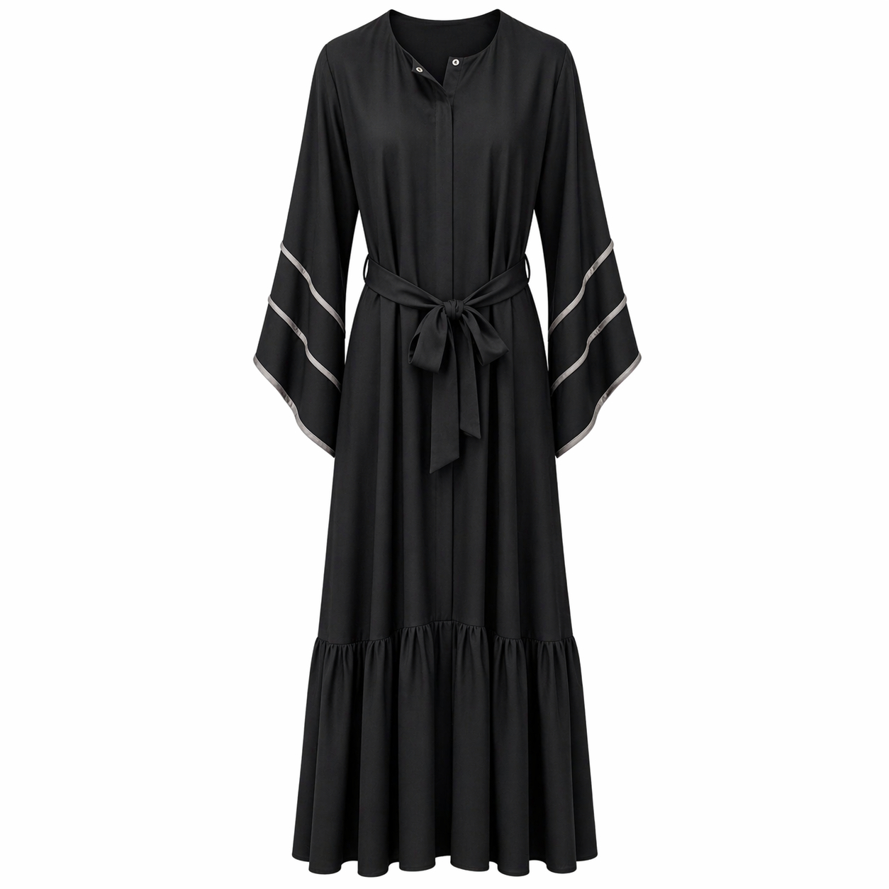 Front Closed x Frills x Stole - Premium Silk (Black)