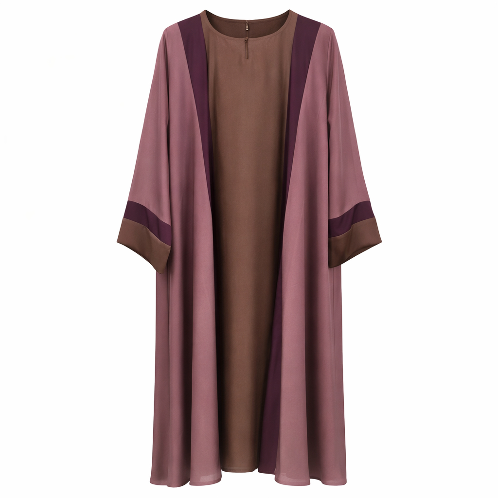 Front Closed (Upper Attached) x Stole - Premium Silk (Tea Pink x Brown)