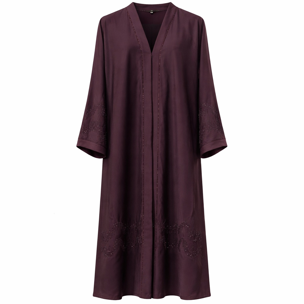 Chinese Neck - Crinkle Silk x Beads (Dusty Plum)