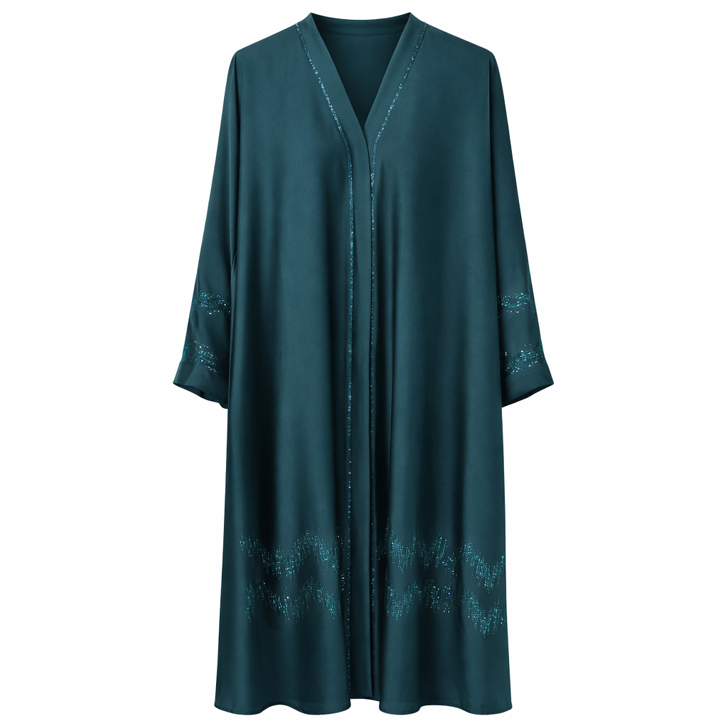 Chinese Neck - Crinkle Silk x Beads (Teal Green)