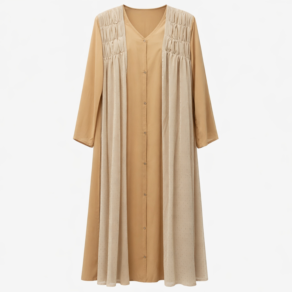 Double Front Open (Pleated) - Mustard Beige x Honey Beige