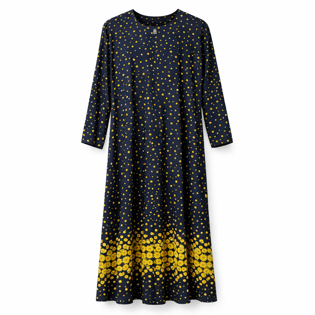 Front Closed - Crepe Navy Blue (Disty Print