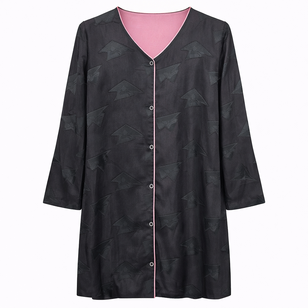 Double Front Open - Black Jacquard Geometric x Blush Pink