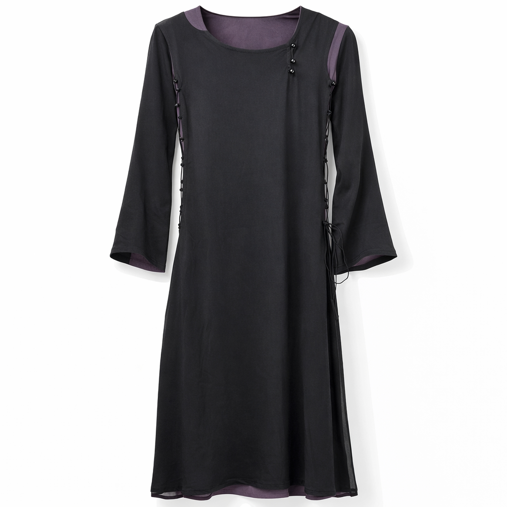Front Closed (Sides Tie Up Detailing) - Black x Dusty Purple