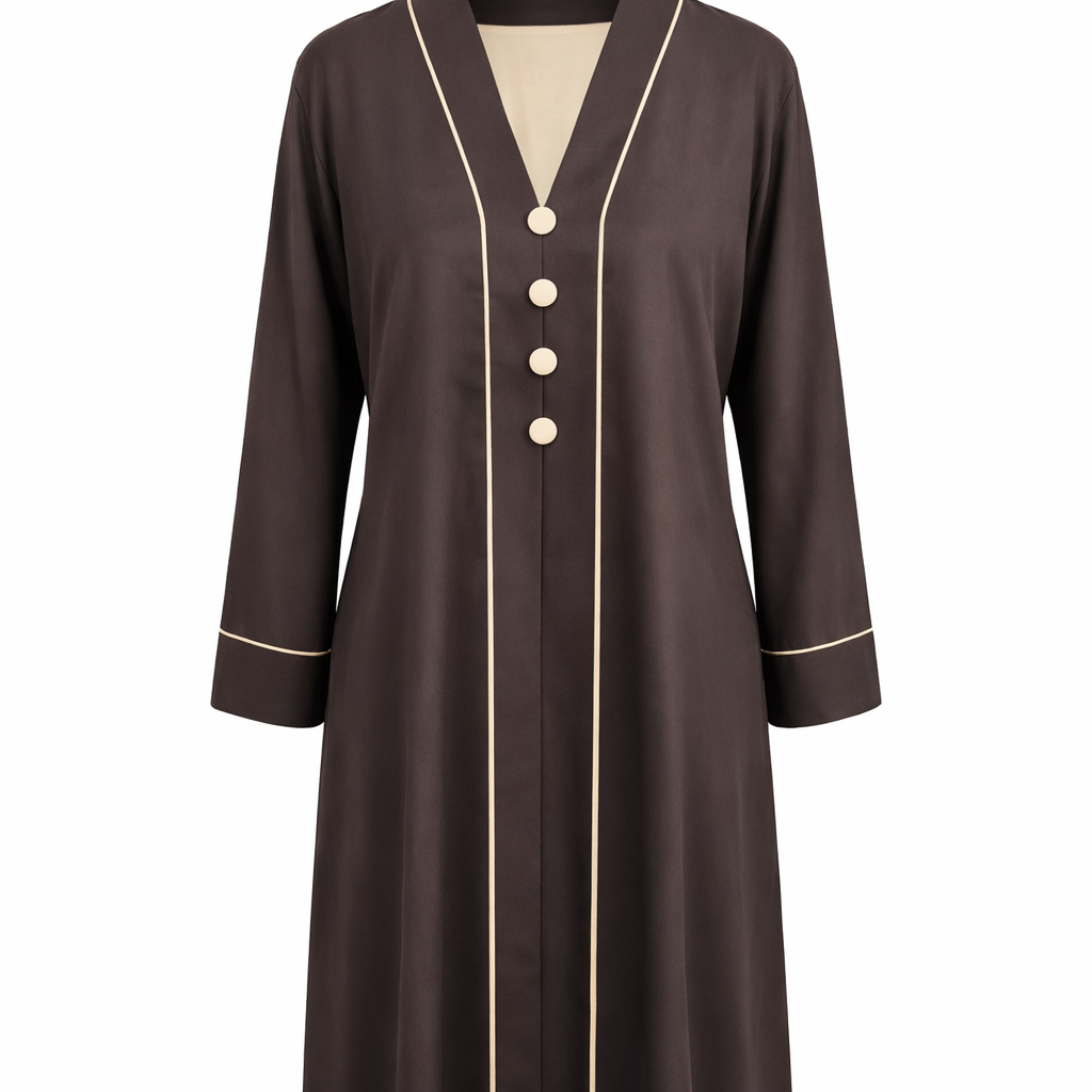 Double Four Buttons x Contrast Lines - Chocolate Brown x Cream