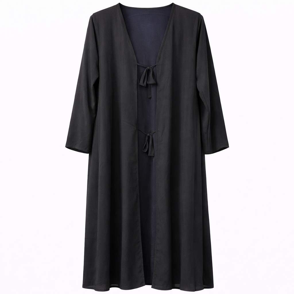 Front Open (Tie Up x Side Buttons) - Black x Navy Blue