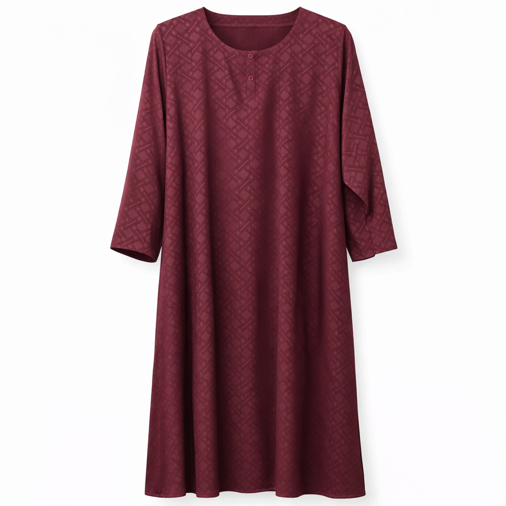 Front Closed - Premium Silk (Maroon x Geometric Print)