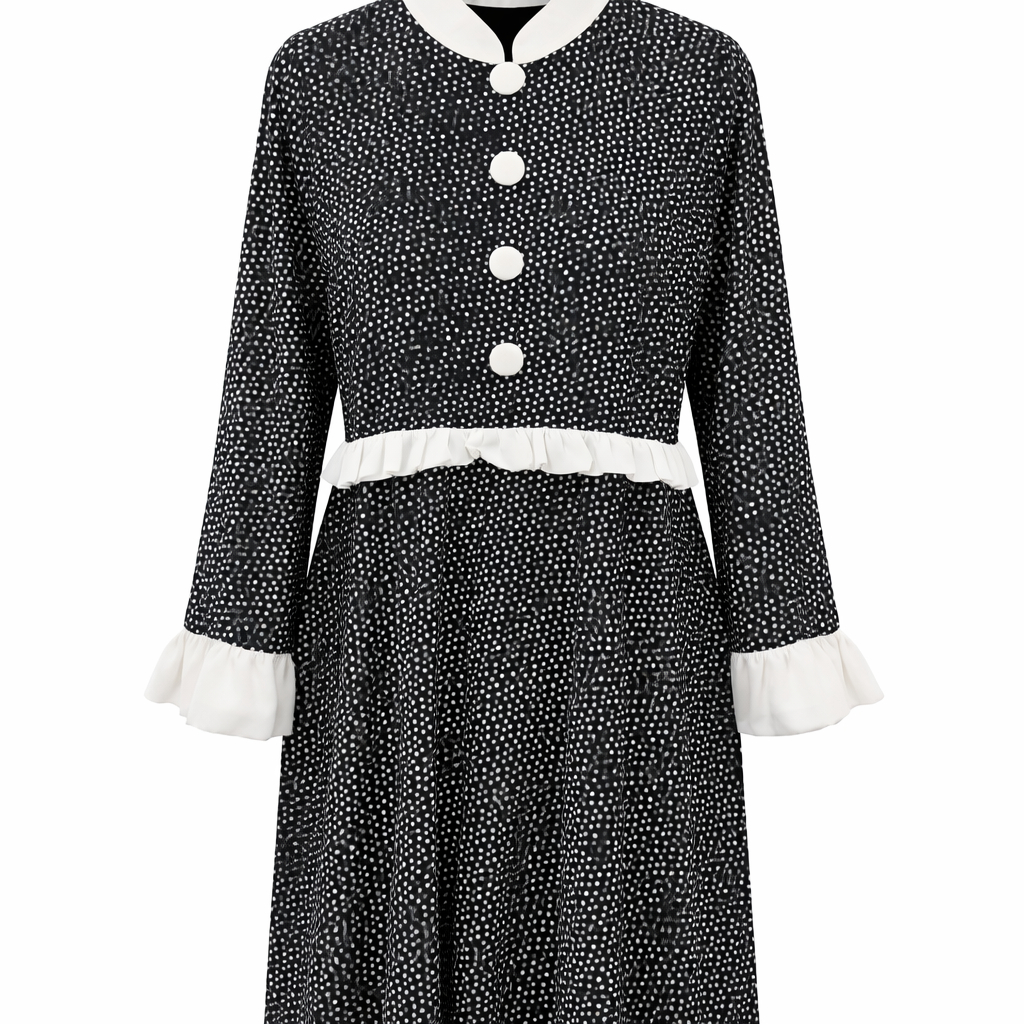 Front Closed Buttoned - Crepe Polka Dot x White Frills