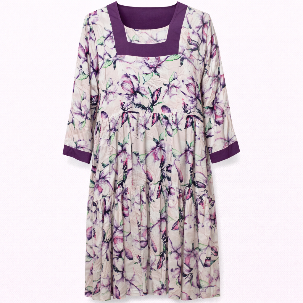 Front Closed Pleated - Lawn Floral (Purple)