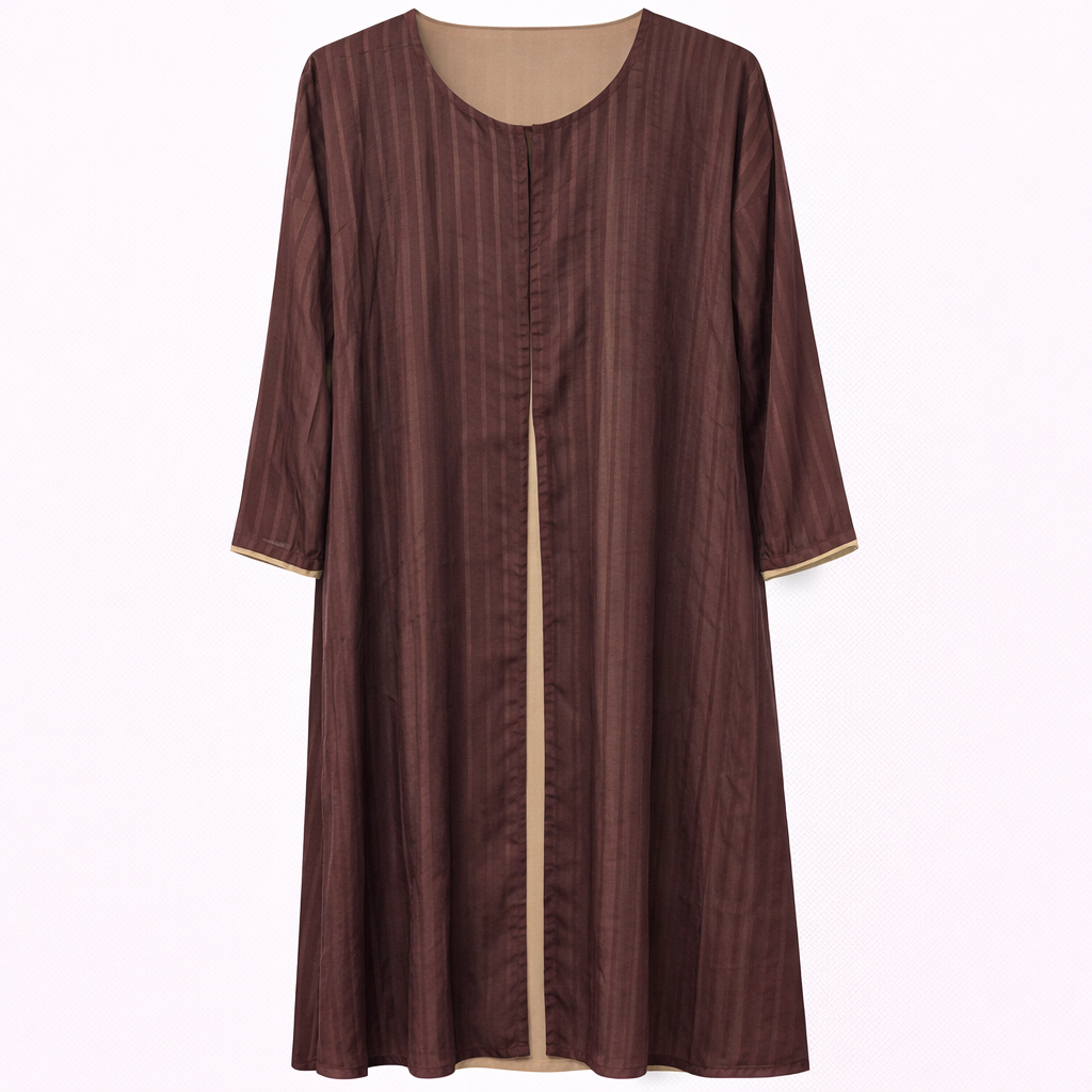 Double Front Closed (Cut Open) - Lines Dusty Maroon x Light Beige