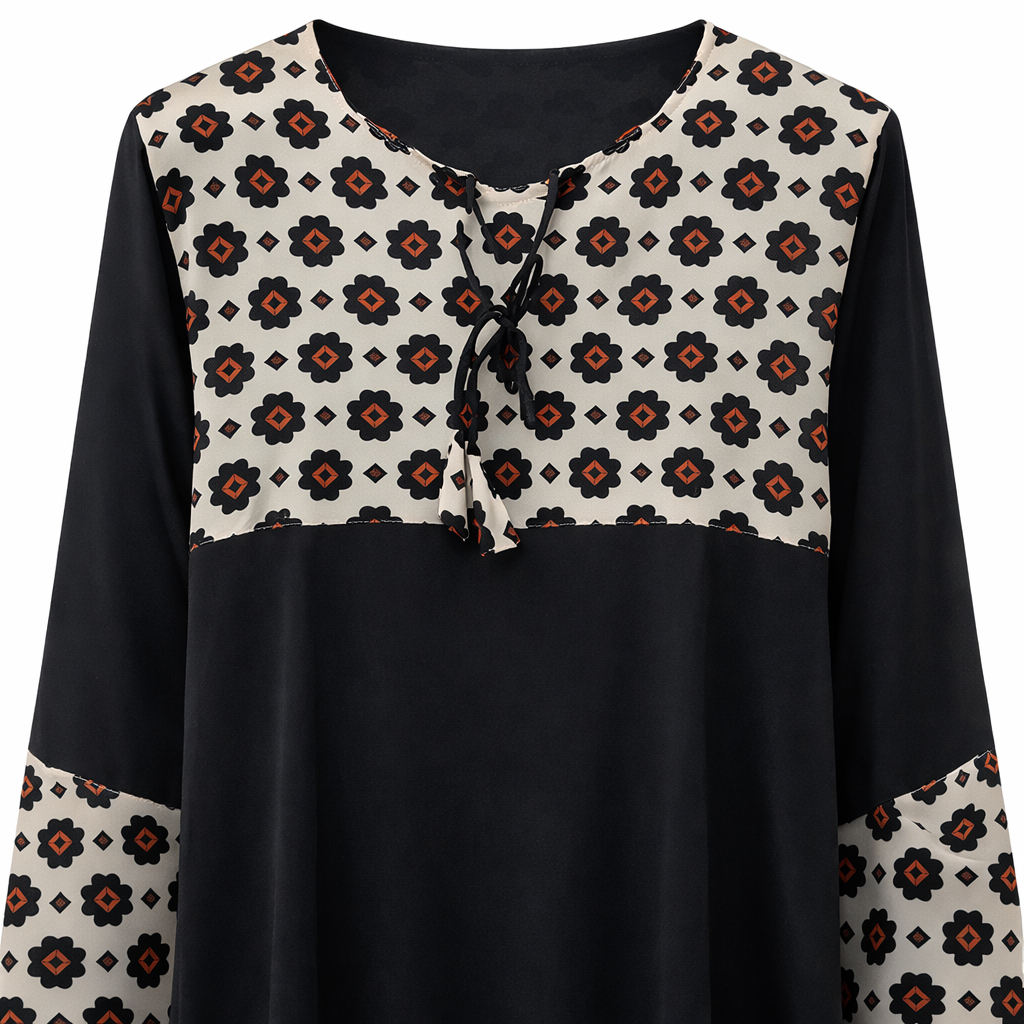 Double Front Closed - Geometric Floral Print x Black