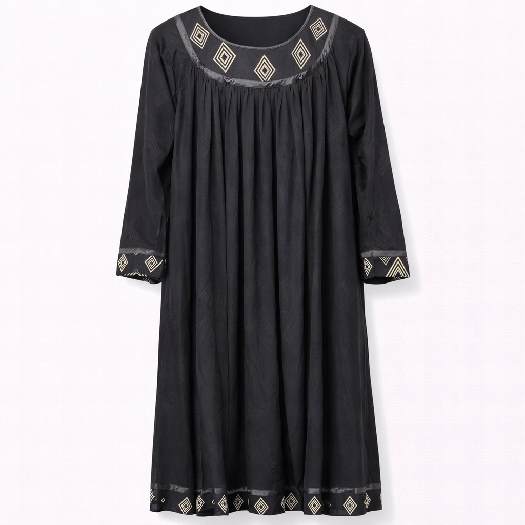 Double Front Closed x Frills - Black x Printed Geometric Diamond