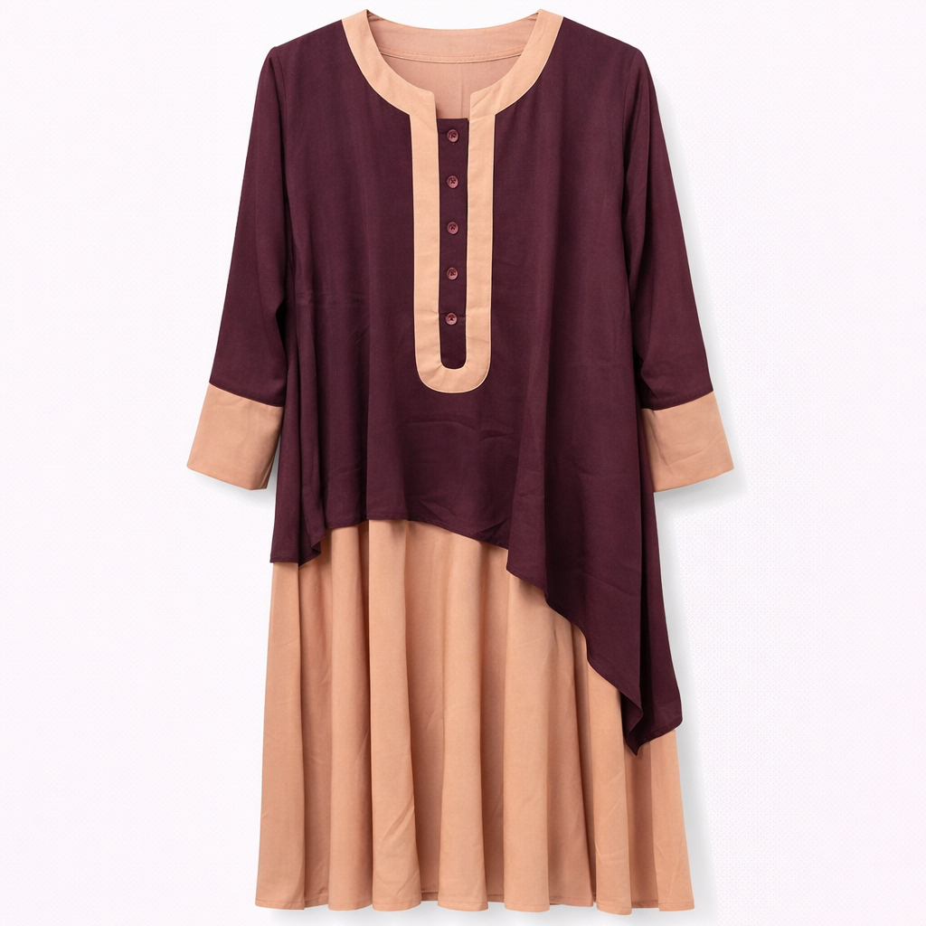 Front Closed x Layered - Crepe x Chiffon (Peach x Plum)