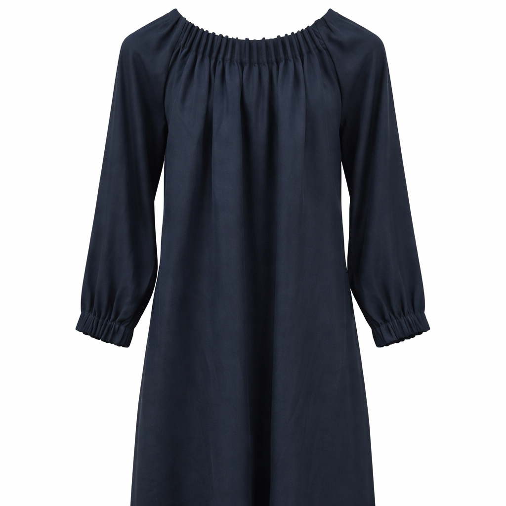 Front Closed Frill Neck - Thick Crepe (Deep Blue)