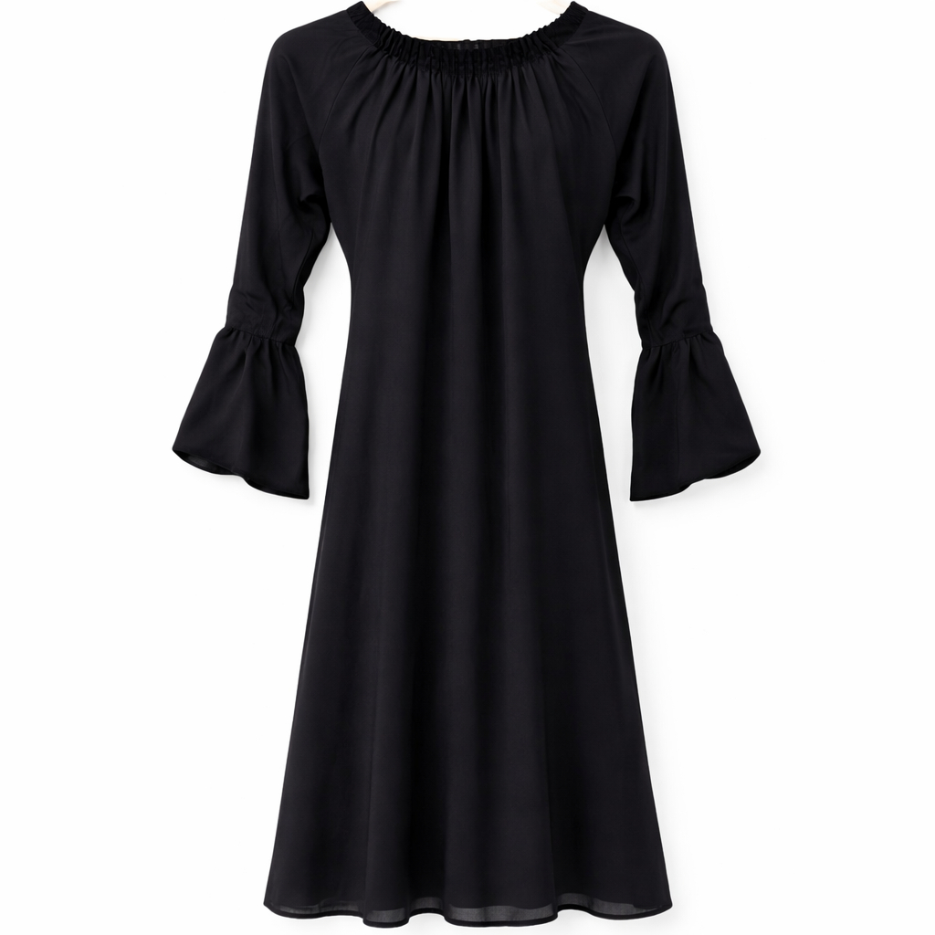 Double Front Closed Frill Neck - Jet Black x Mud Brown