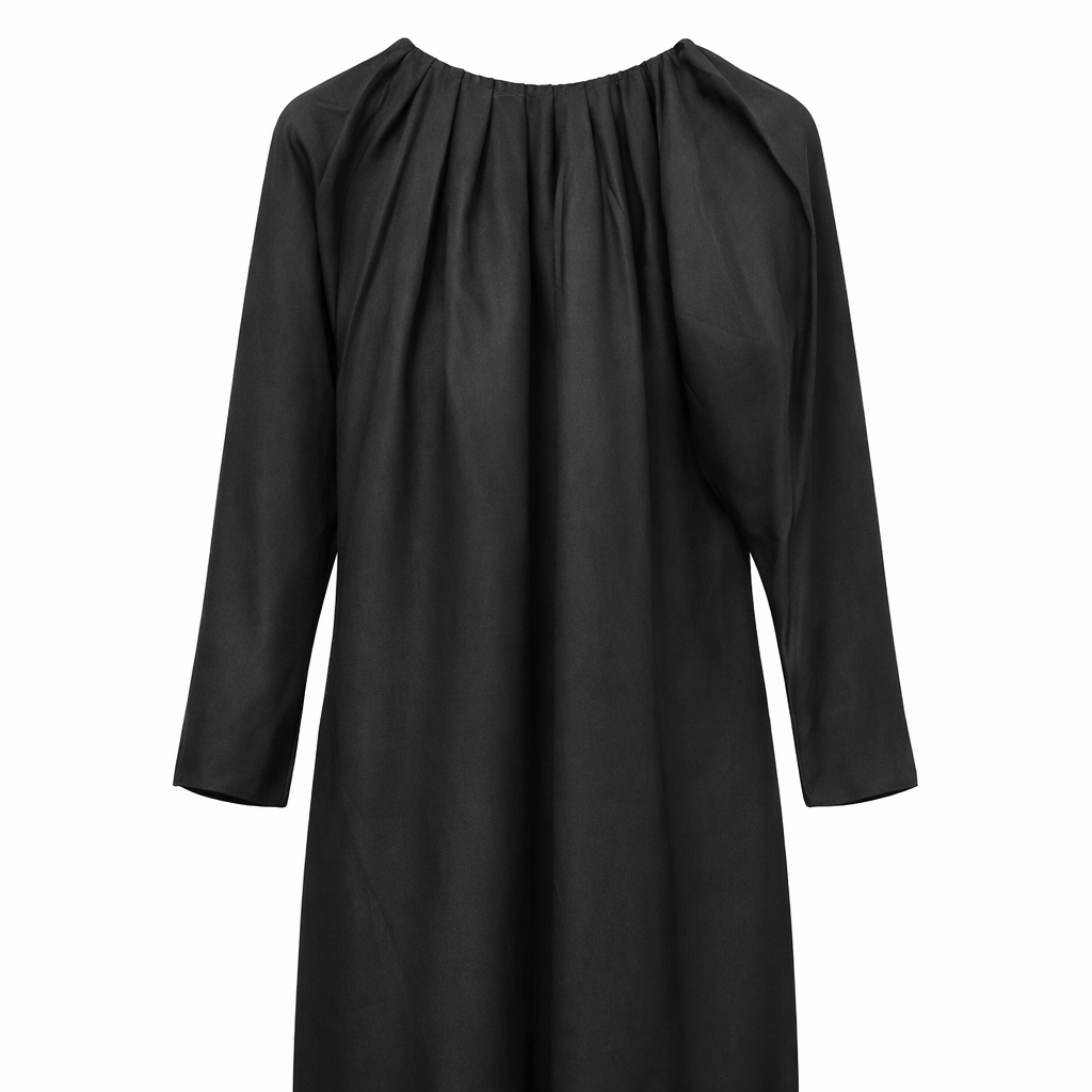 Front Closed Round Frill Neck - Crepe (Black)