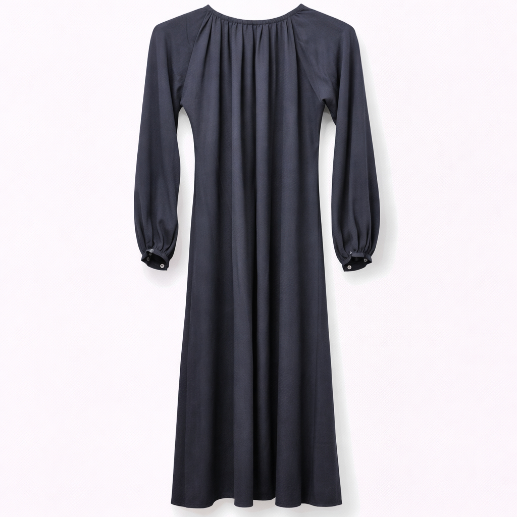 Front Closed Round Frill Neck - Crepe (Navy Blue)