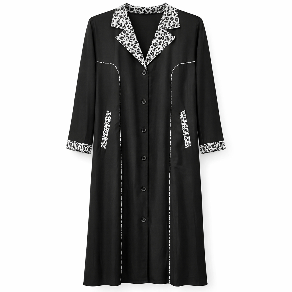 Coat Style - Premium Silk (Black) x Leopard Print