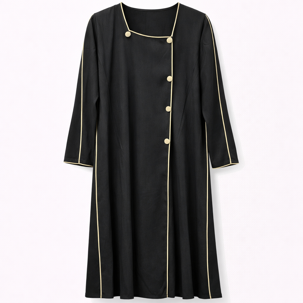 Front Open Side Buttons x Contrast Lines- Arabic (Black)