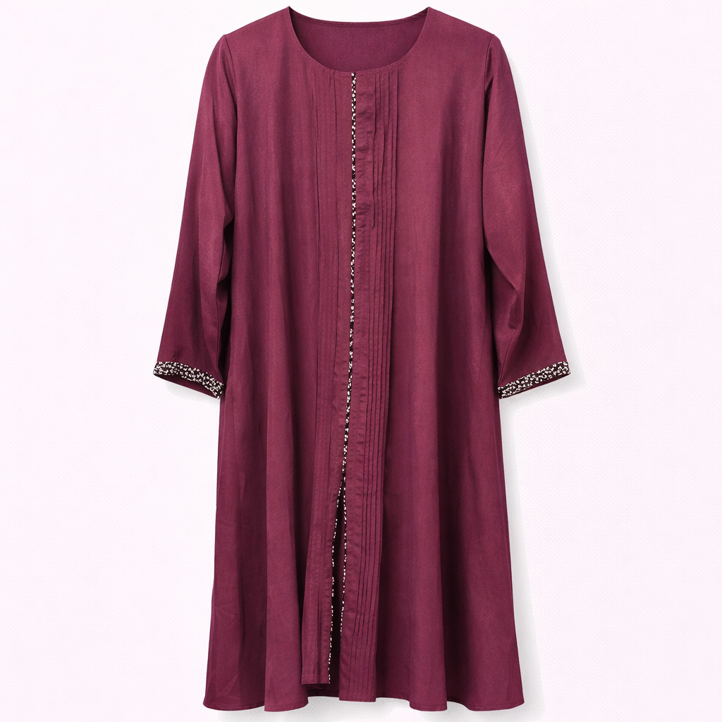 Front Closed x Pintuck Stitching - Chiffon (Wine)