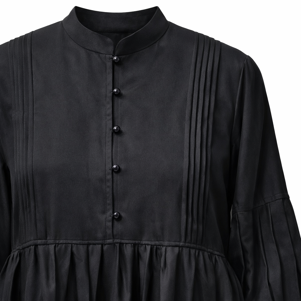 Front Closed x Frills x Pleats- Premium Silk (Black)