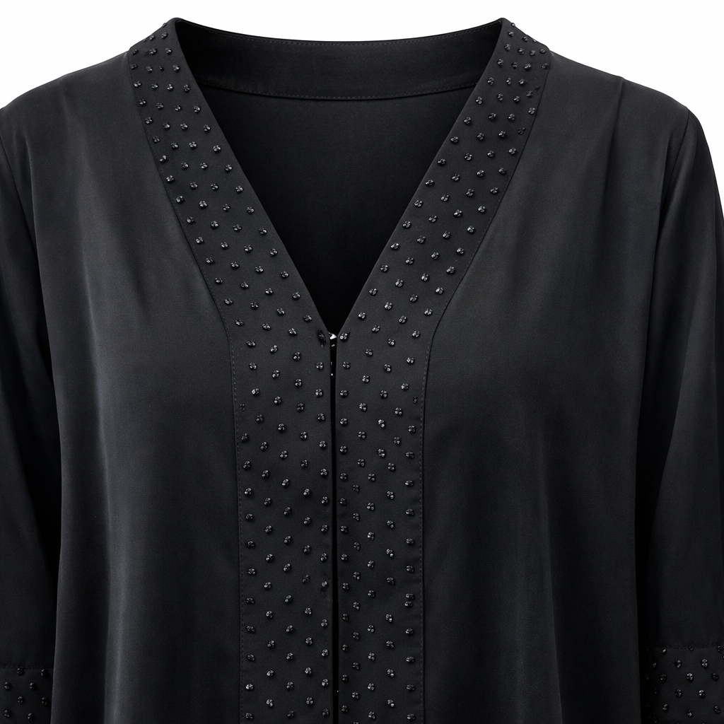 Chinese Neck x Front Open  - Silk (Black) x Front Dobby Texture