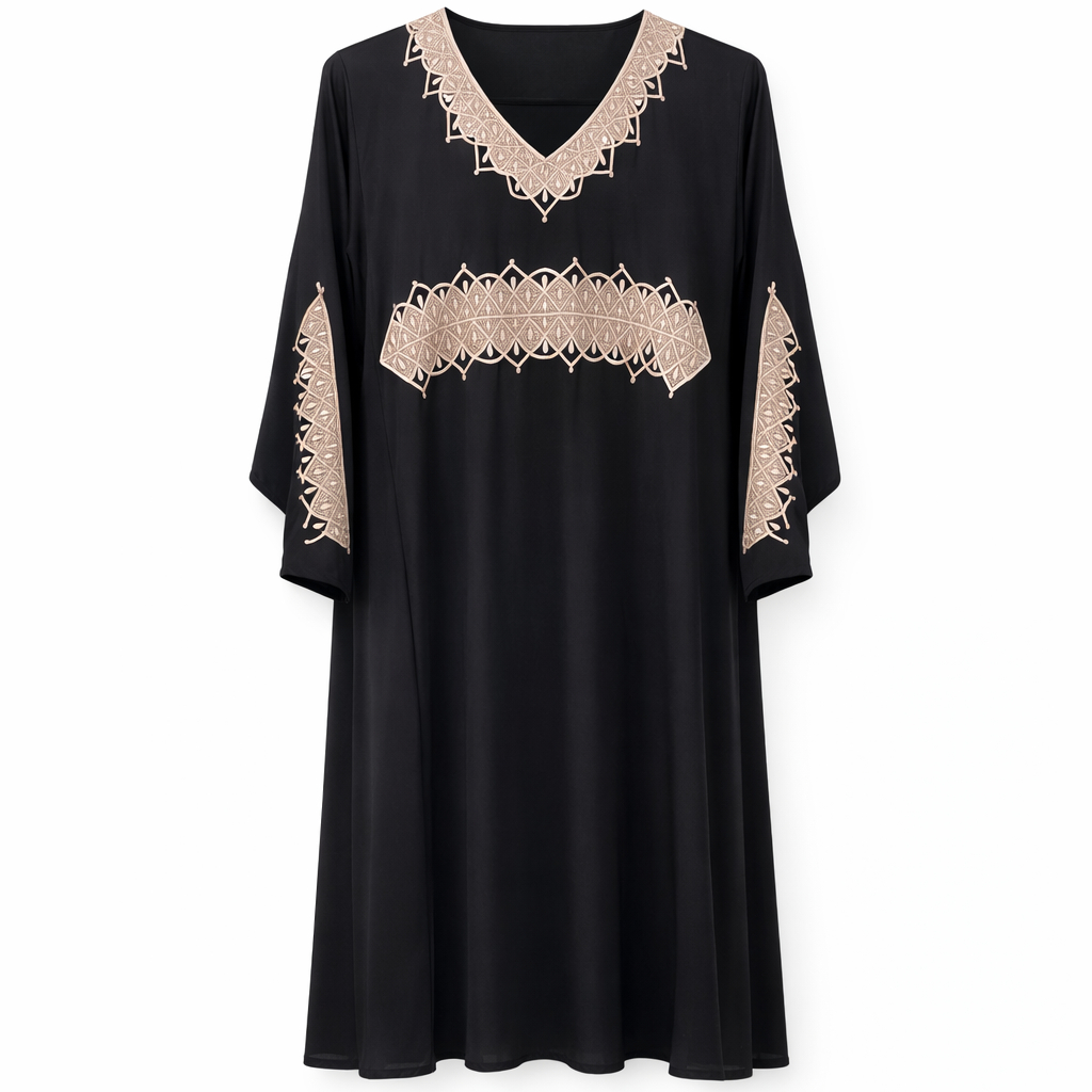 Front Closed x Geometric Embroidery x Flare - Silk (Black)