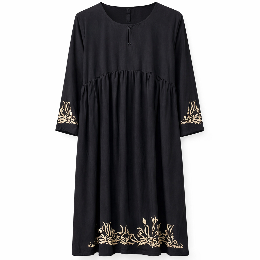 Front Closed x Embroidery x Frills - Arabic (Black)