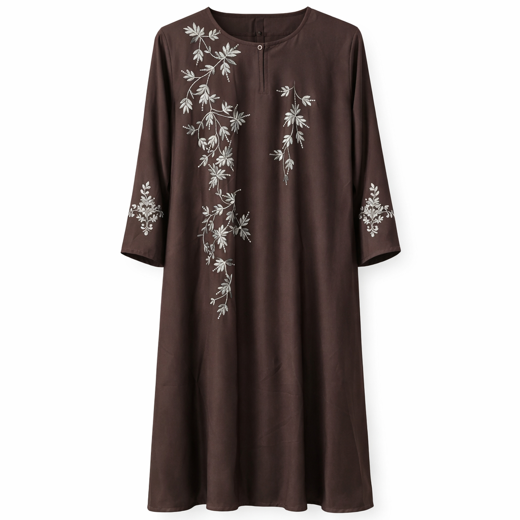 Front Closed x Floral Embroidery - Premium Silk (Chocolate Brown)