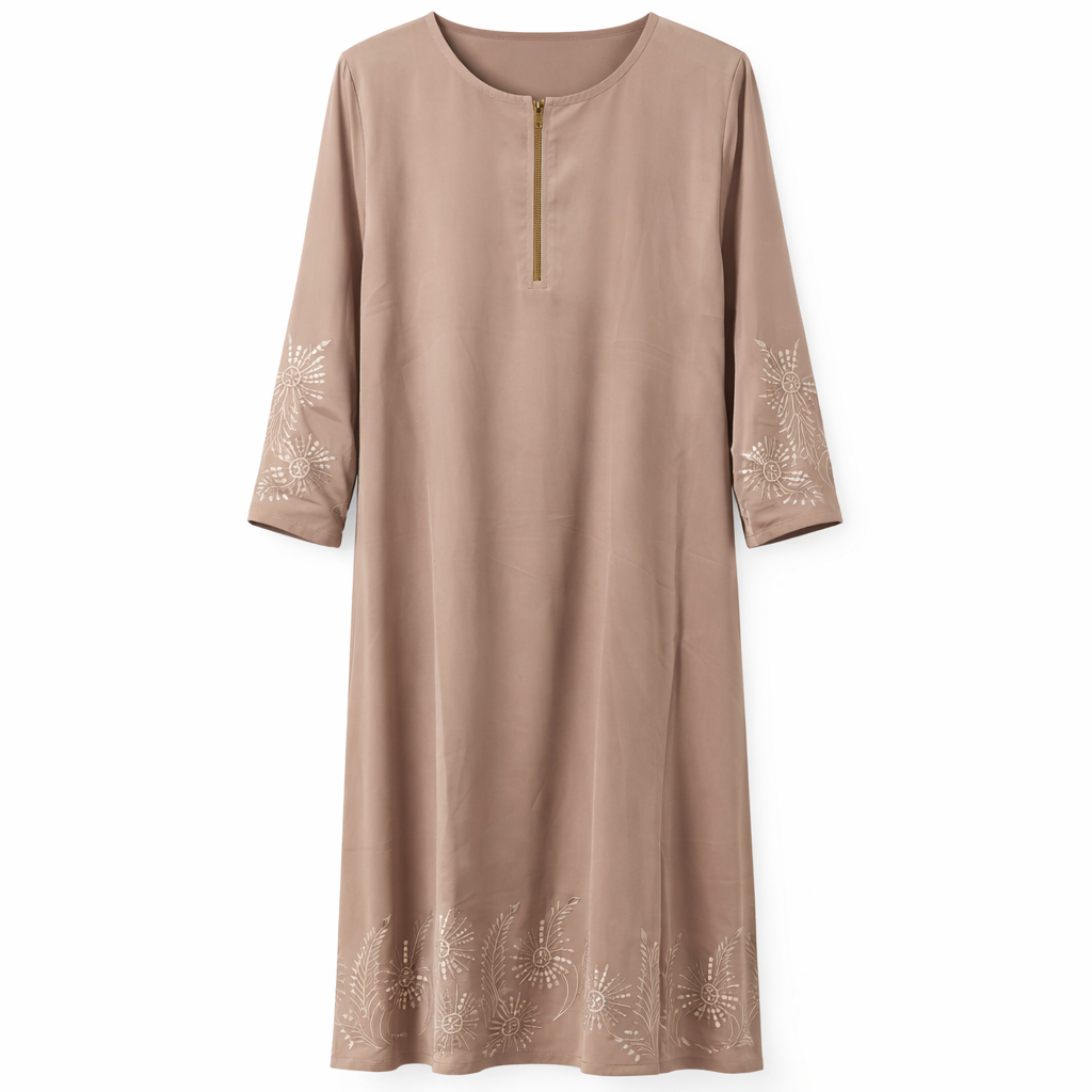 Front Closed x Leaf Embroidery - Premium Silk (Mushroom Beige)