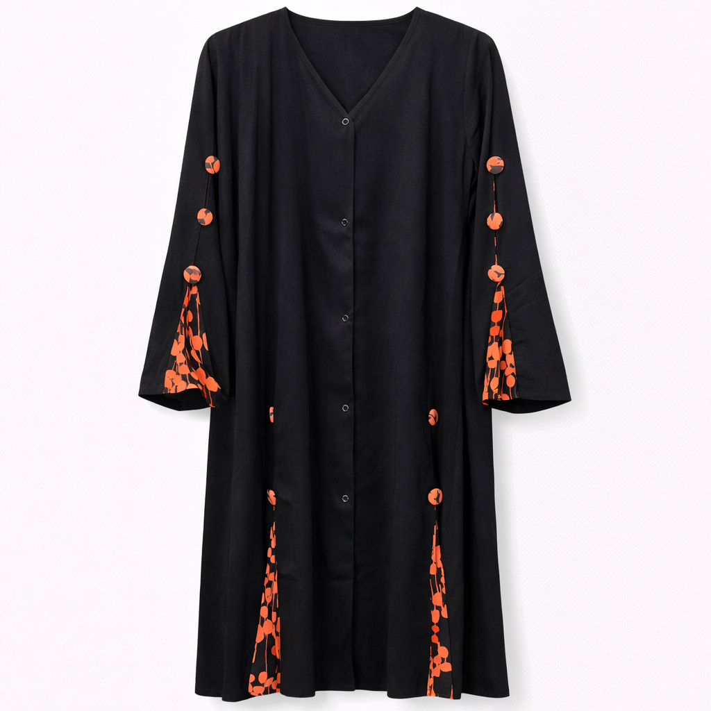 Front Open x Panel - Arabic (Black) x Cherry Print