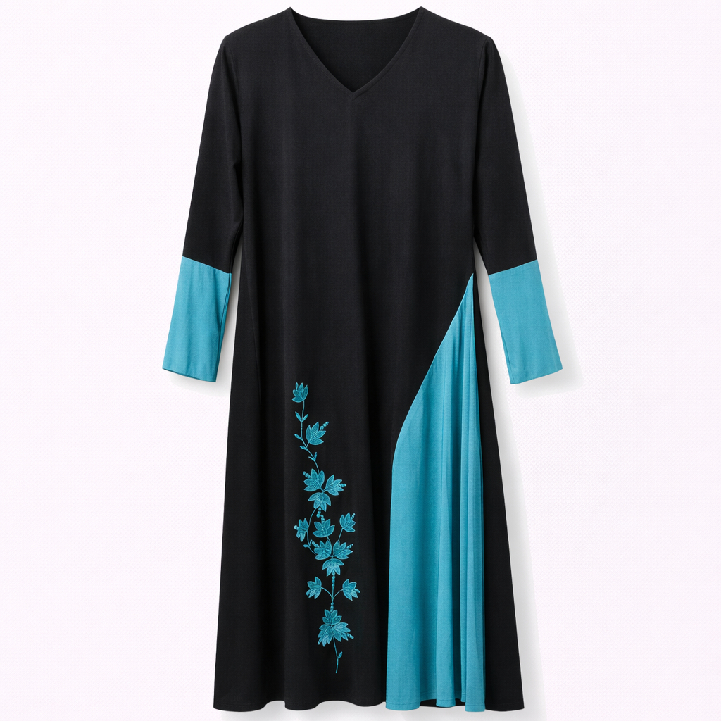 Front Closed x Embroidery x Jersey Cut - Arabic (Black) x Aqua Blue