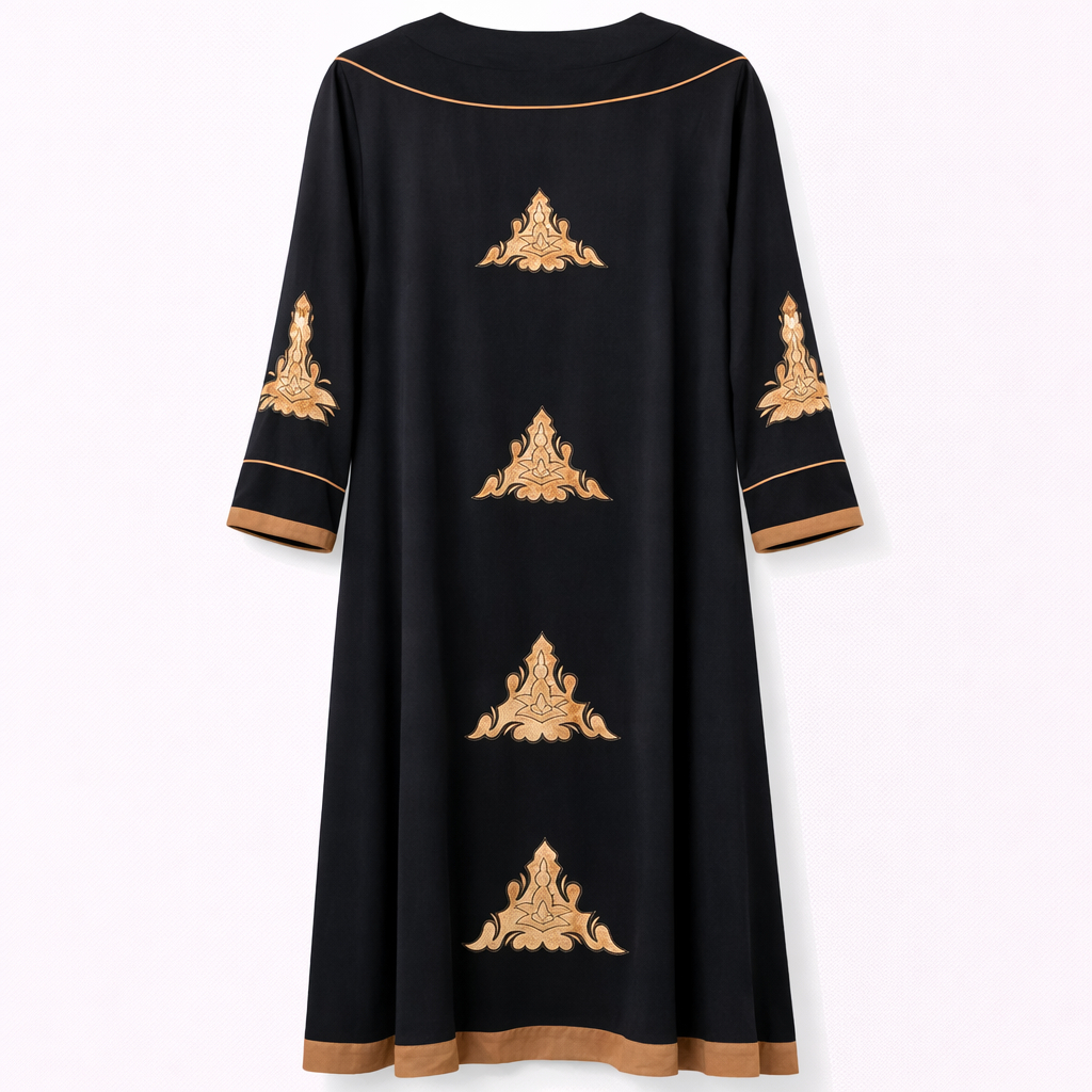 Front Closed x Applique Embroidery x Skin Contrast Lines - Thick Arabic (Black)