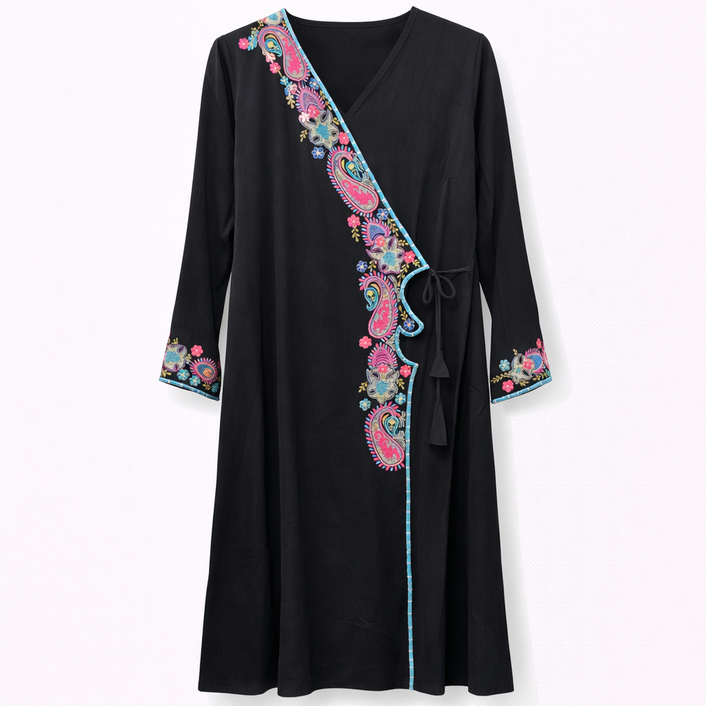 Angrakha x Heavy Front Panel Embroidery - Arabic (Black)