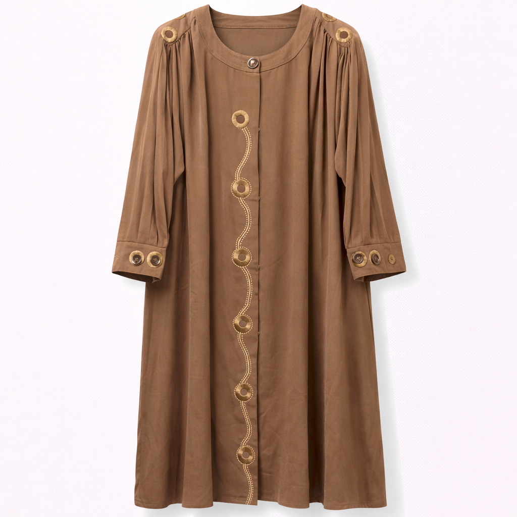 Front Open x Circle Motif Embroidery- Thick Crepe (Dusty Brown)