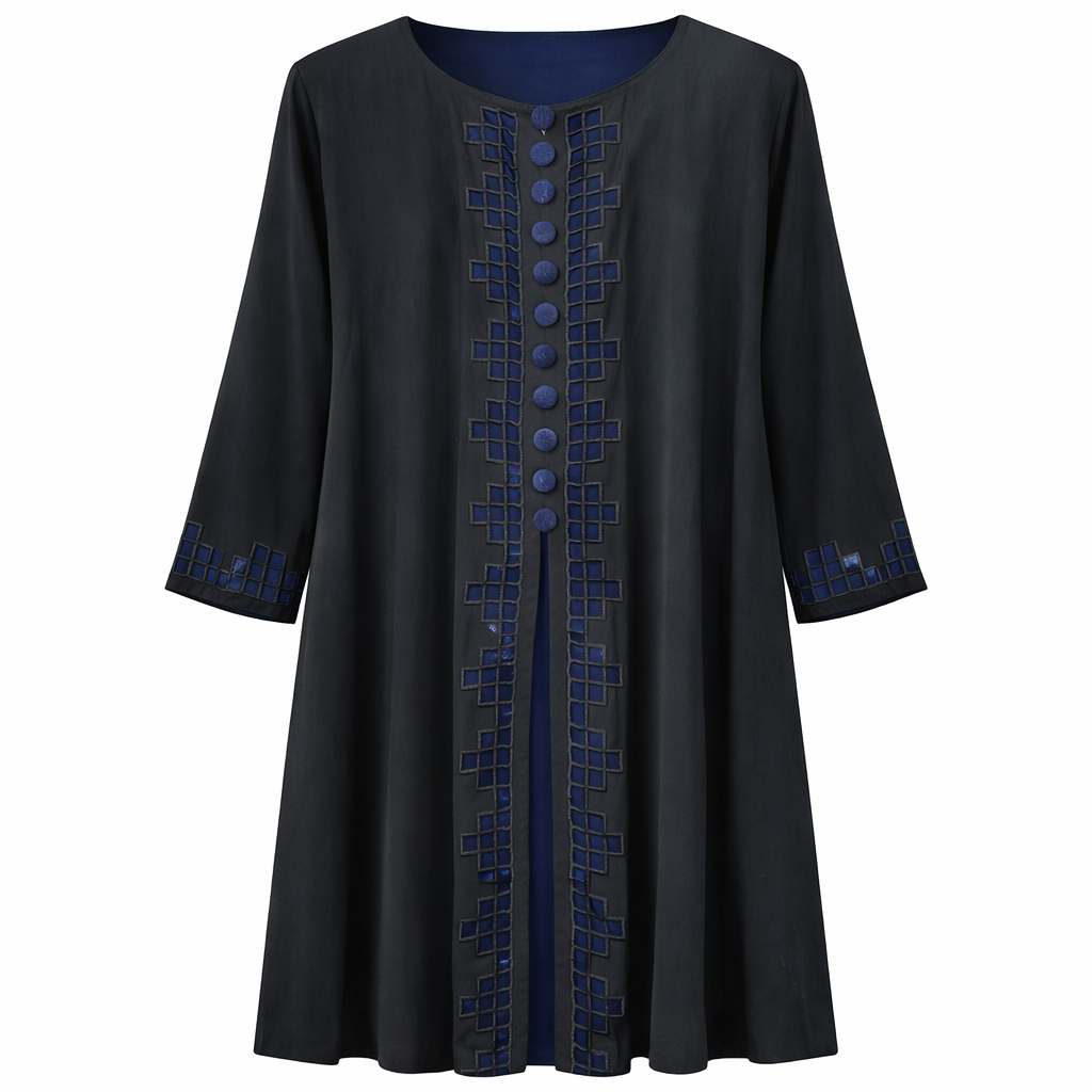Double Closed Buttoned x Embroidery - Black x Navy Blue