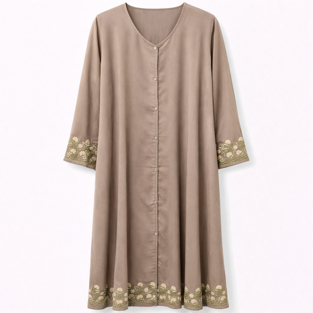 Front Open x Floral Embroidery - Arabic (Warm Taupe)