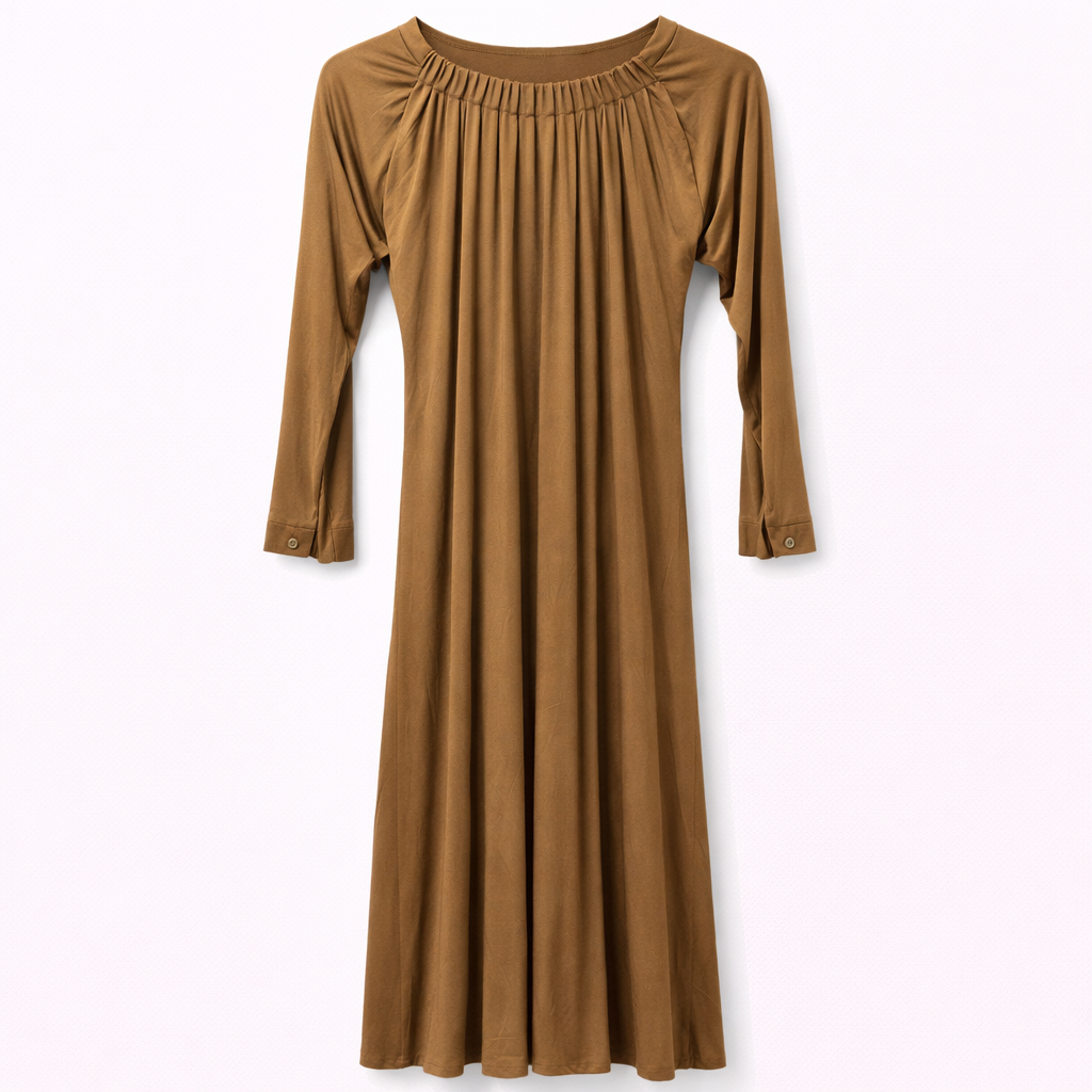 Front Closed x Pleated Neck - Jersey (Camel Brown)