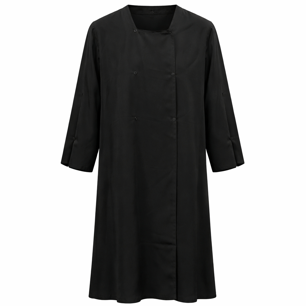 Front Open x Side Buttons - Thin Silk (Black)
