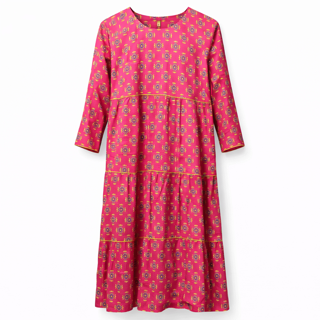 Front Closed x Frills - Ethnic Motif Print (Pink Base)