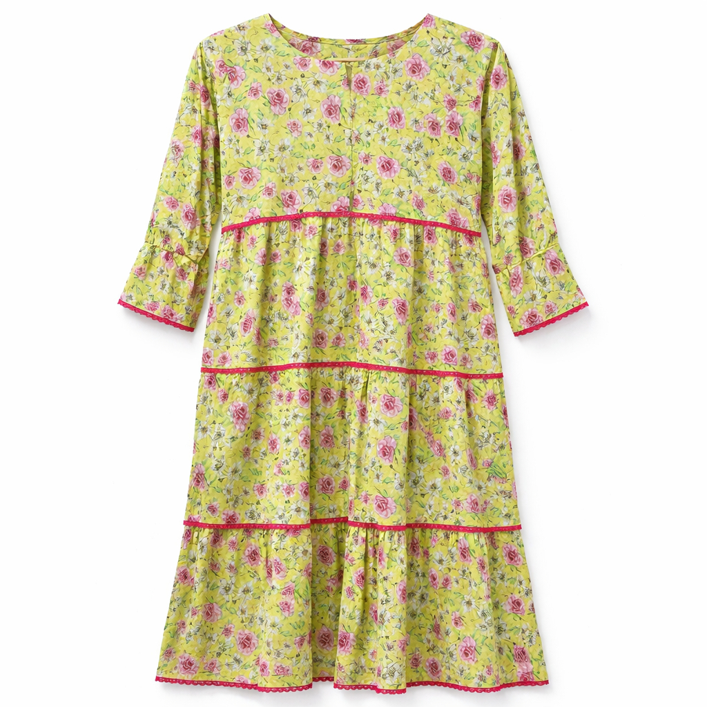 Front Closed x Frills x Lace - Bright Floral (Lime Green Base)