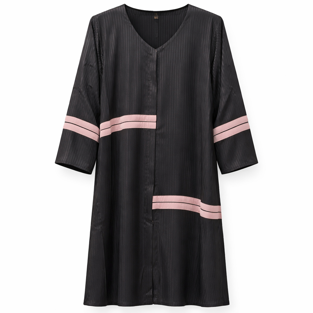 Hijab Ul Hareem x Stipes - Black Crepe x Silk (Lines)