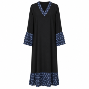 Front Closed x Others x Printed Frills - Black
