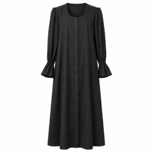 Round Neck x Pleads Cuffs x Stole - Premium Silk (Black)